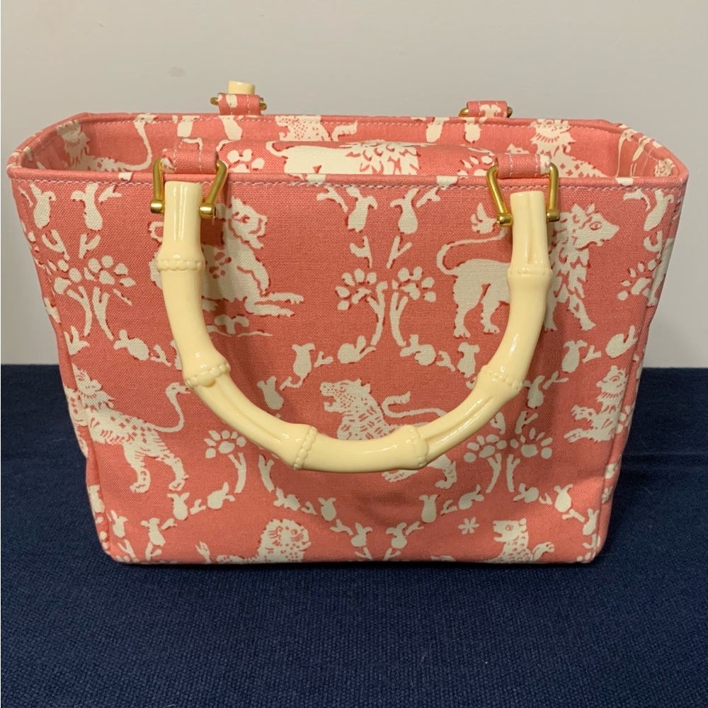 Pink Patterned Tote Bag with Bamboo Cream Handles NWOT by Second Wind